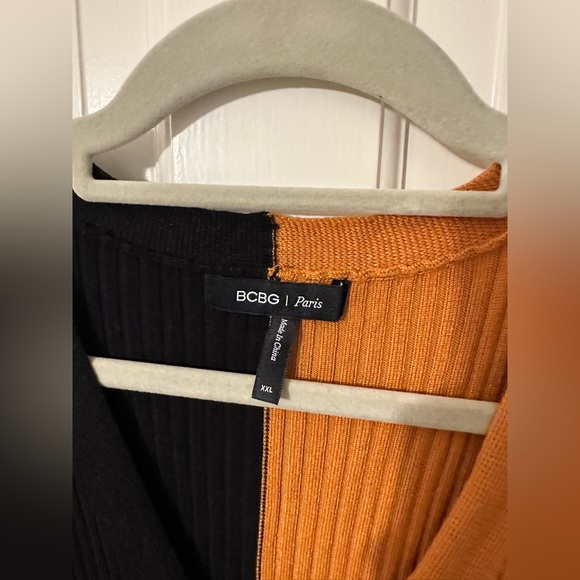 BCBG PARIS WOMENS STRETCHY WAFFLE DRESS XXL TAN BLACK - Picture 2 of 5